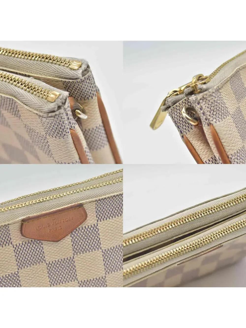 $1350 Louis Vuitton Damier Azur Double Zip Pochette